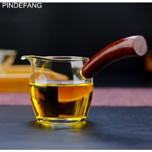 PINDEFANG 250ml Heat-resistant Glass Pitcher with Solid Pear Wood Handle Serve Mug Kungfu Tea Accessory Teaware Teapot Set