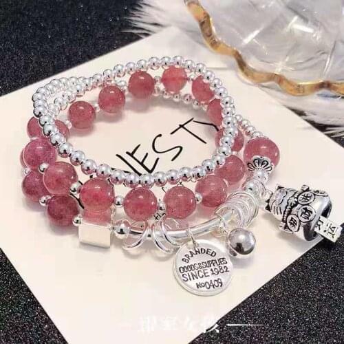 Natural Strawberry Quartz bracelet goodluck bracelet handmade charm bracelets for women bangles with 925 sterling silver jewelry
