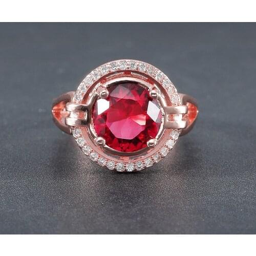 Luxury Rose Red Zircon Ring Charming Rose Gold Plated AAA Cubic Zirconia Women Ring Crystal Wedding Engagement Women Jewelry