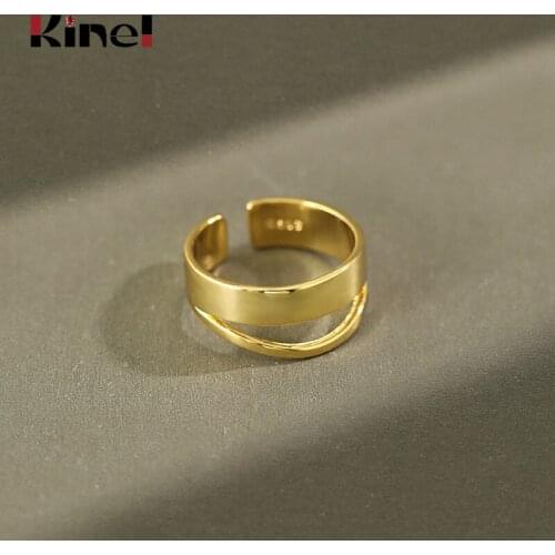 Kinel 100% Genuine 925 Sterling Silver Rings for Women Minimalist Double layer Ring 18K Gold Opening Silver Ring