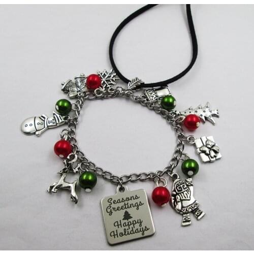 Seasons greeting happy holiday christmas theme leather stainless steel chain rearview mirror christmas tree decoration