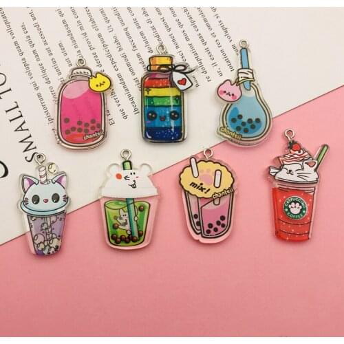10pcs Resin Flatback Cute Drink Charm Miniature Bubble Tea Pendant for Earring, Keychain, Jewelry, Scrapbooking, DIY, Necklace