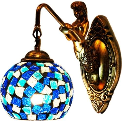 Light European Mermaid Wall Lamps Mediterranean Retro Bedside Lamps Mirror Front Stairs Balcony wall lights Lamps DF119