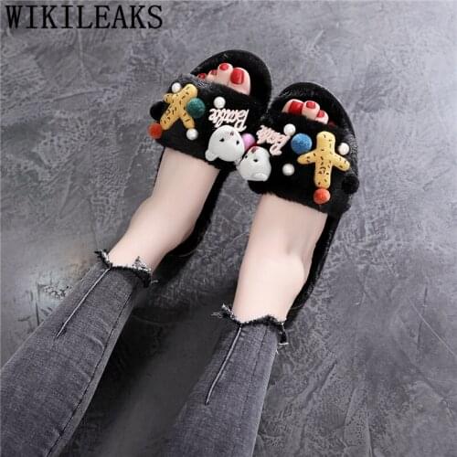 Cute slippers home flat slippers for women fashion ladies shoes bedroom fluffy slippers indoor fur slides klapki damskie na lato