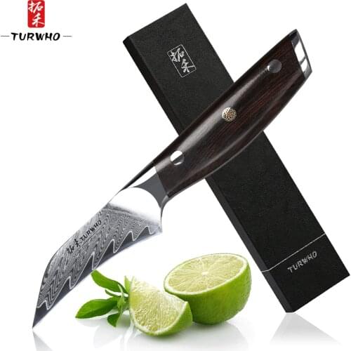 TURWHO 3.5'' inch Fruit Knife Stainless Steel Kitchen Accessories Vegetable Paring Knives Damascus Blade Red sandalwood Handle