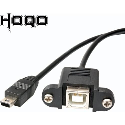 Mini USB Male to USB B Female Panel Mount Extension Cable with screw mount USB Type B Lock Connector