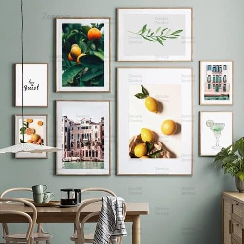 Venice Wall Art Canvas Painting Building Citrus Lemon Leaves Plant Nordic HD Posters and Prints Pictures Dinning Room Decoration