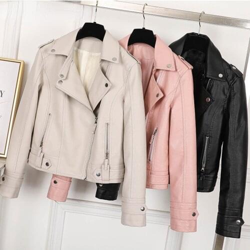 Aelegantmis Fashion Slim Women Faux Leather Jacket Casual Biker Motorcycle Jackets Female Punk Streetwear Spring Autumn Coat