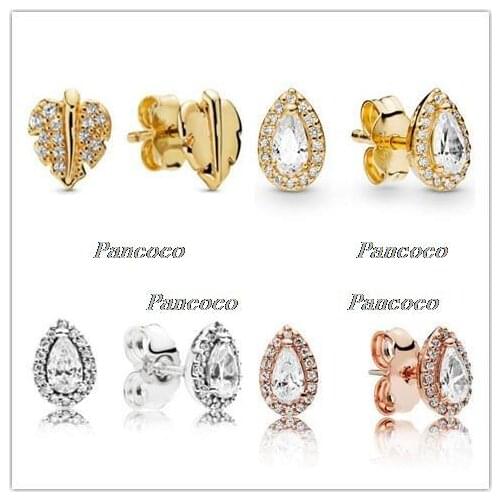 925 Sterling Silver Earring Radiant Teardrop Studs Earring With Crystal For Women Wedding Gift Pandora Jewelry