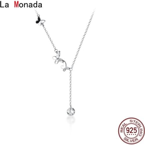La Monada Silver Chain Necklace For Women Butterfly Pendant Flower Minimalist Silver 925 Jewelry On The Neck Womens Necklaces