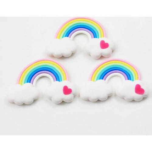 10/20PCS /Lot Kawaii Heart Rainbow Polymer Clay Cabochon For DIY Phone Cace Hair Clip Embellishment Scrapbooking