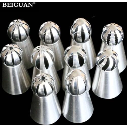 10pcs/set Sphere Ball Tips Russian Icing Piping Nozzles Tips Pastry Cake Fondant Cupcake Baking Tool