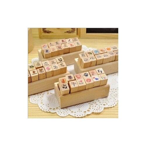 12pcs/set Small Mini Vintage Basic Wood Stamp DIY Wooden Stamps for Scrapbooking Stationery Standard Stamp Kids Gift Date