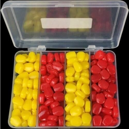 200pcs/Lot Soft Carp Bait Fishing Lure Set Floating Corn Flavor Artificial Bait Yellow Red with Plastic Box