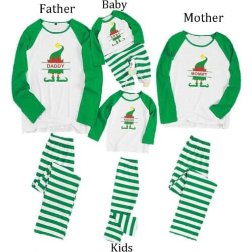 2019 Christmas Family Matching Pajamas Set Adult Women Kids Baby Long Sleeve Elf Santa Printed Sleepwear Family Striped Homewear