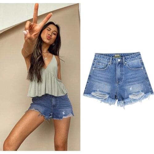 2021 Female Fashion Casual Summer Cool Women Denim Booty Shorts High Waists Fur-Lined Leg-Openings Plus Size Sexy Short Jeans