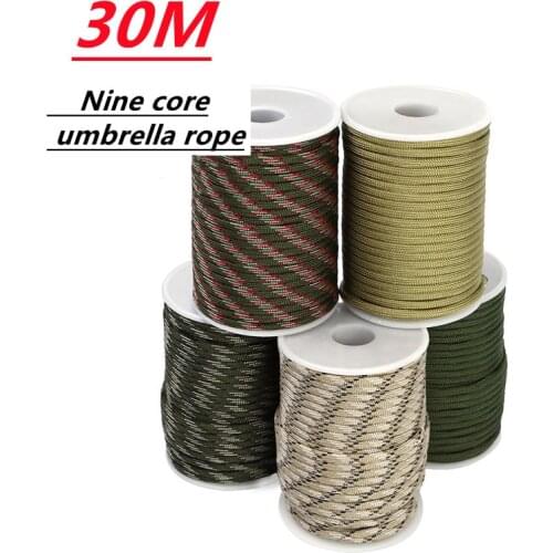 30M 550 Military Standard 9-Core Paracord Rope 4mm Outdoor Parachute Cord Camping Survival Umbrella Tent Lanyard Strap Bundle