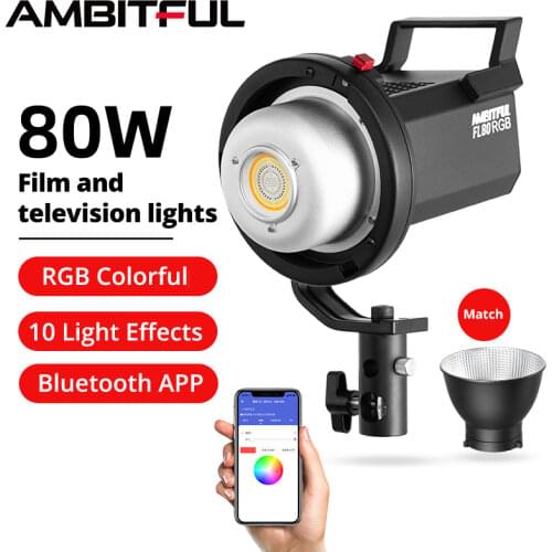 AMBITFUL FL80 RGB LED Video Light 80W 5600K Outdoor Photography Daylight Lighting Adjust Brightness Bowens Mount Support APP