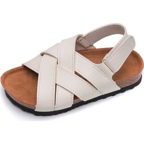 New Arrivals Kids Sandals for Boys Girls Shoes Casual Beach Sport Sandals Cross Flat Cork Wood Children Summer Shoes White Black