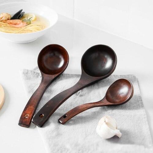 Long Spoons Wooden Handmade Korean Style Natural Wood Handle Soup Stirrer Kitchen Long Cooking For Home Spoons Round Mixing S7C2