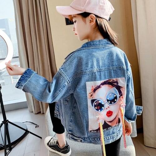 Girls Denim Jacket Tassels 4-13T Kids Spring Teenage Fashion Europe and America Style Coat Little Girls Design Tops Baby Outwear