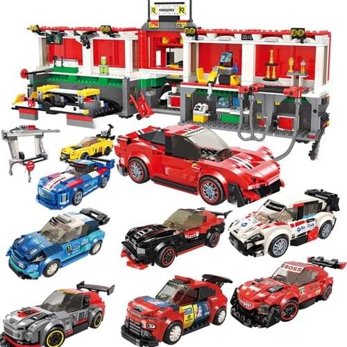 Garage Racing Car Building Blocks Speed Champion City Vehicle Technic Super Sports Car Moc Racer Model Bricks For Kids toys Gift