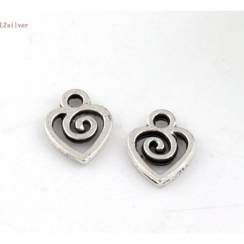 Hot ! 100pcs Zinc Alloy Swirl Heart Charm Pendants 7x 9.5mm DIY Jewelry A-80