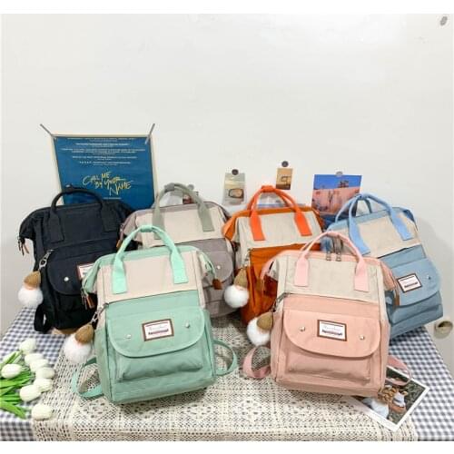 Canvas Color-blocking Backpack for Women Leisure Multi-purpose School Bag Three-dimensional Outer Pocket Laptop Bag Unisex