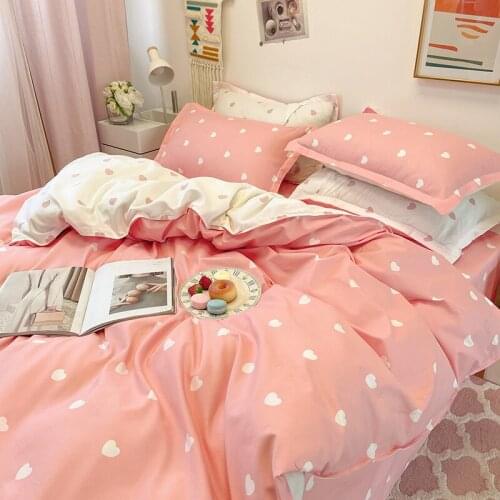 Pink Heart Print Style 3/4pcs Cute Bedding Sets Kids Boy Girl Adult Bed Linings Duvet Cover Bed Sheet Pillowcase Home Textile