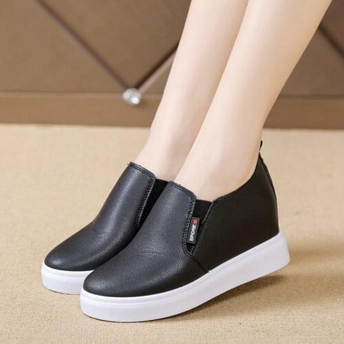 White Womens Casual Shoes Ladies Sneakers Breathable Platform Flats Shoes Woman Wedges Sneakers Black