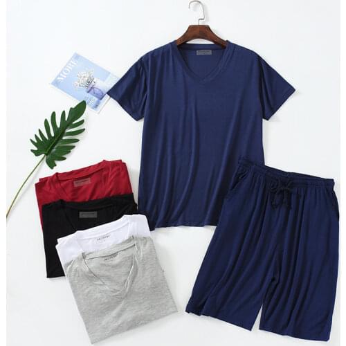 Summer Pijamas for Mens Modal Plus Size Short Sleeve Shorts Thin V-neck Pullover Loose Pajamas Set Maillot De Foot Pijama 5xl