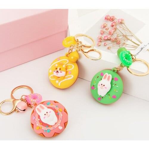 Cute Sweet Donuts Keychain for Keys Cat Rabbit Corgi Cute Pet Key Chain Creative Backpack Car Pendant Acceesories Keyring Gifts