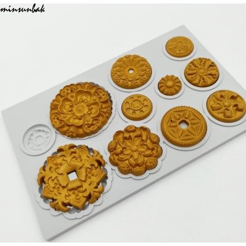 Minsunbak Round Deco Shaped Fondant Silicone Mold Chocolate Gumpaste Sugar Craft Tool Cake Decoration 3D Mold Food Grade