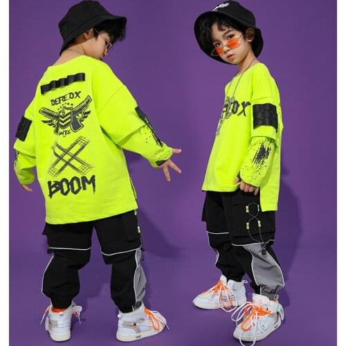 2020 Fashion Ballroom Hip Hip Clothes Green Shirts Loose Hiphop Pants Performance Rave Clothes Jazz Street Dance Costumes DN6930