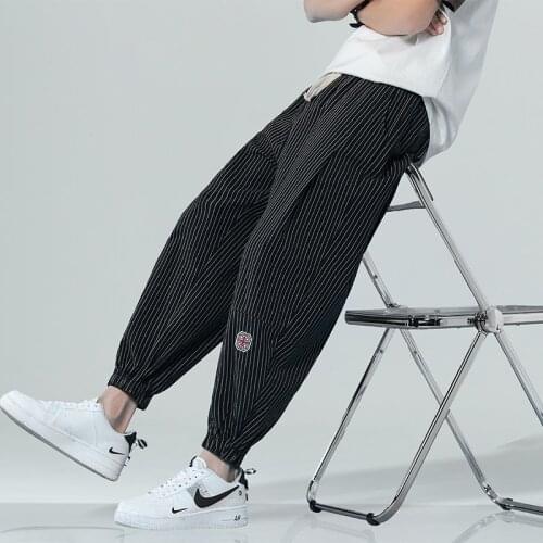 Men Cotton Linen Pants Chinese Style Large Size Mens Loose Casual Capris Couple Pants Harlan Pants Striped Drawstring Pants
