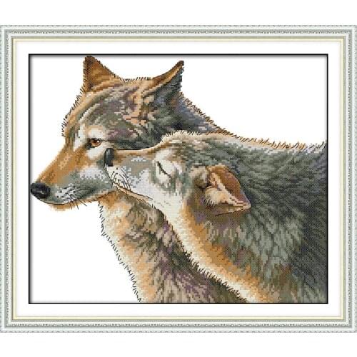 The kiss of wolf cross stitch kit 14ct 11ct pre stamped canvas cross stitching animal lover embroidery DIY handmade needlework