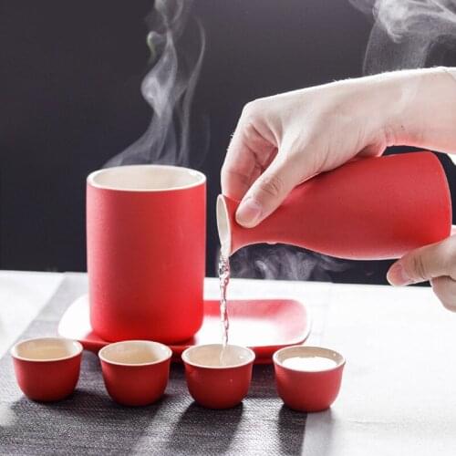 Japanese Style Wine pot Ceramic Sake Pot Cup Set Black Pottery Liquor Flask Wine Bottle Cups Tray 9pcs/Set Home Supplies BS50WP
