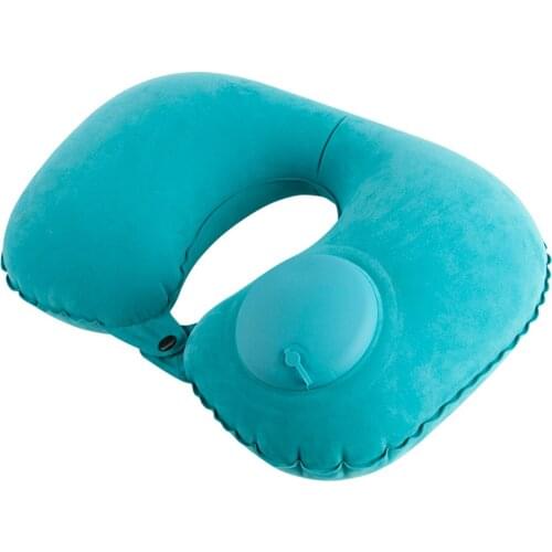 Inflatable Neck Pillow Support U Shaped Travel Pillow for Car Auto (Blue)