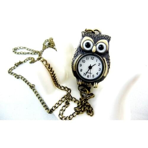 New Style Owl Pendant Fashion Necklace Watch Vintage Bronze Chain Jewelcy Pocket Watch 12pcs/lot Free Shipping