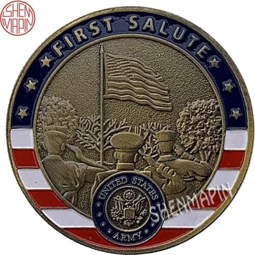 US Army First Salute Commemorative Coin Respect Loyalty Duty Soldier Spirit Honor Medal Ancient Bronze Coins Collectibles