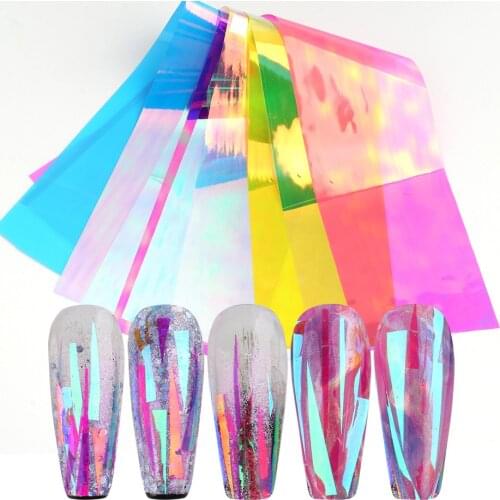 Iridescent Broken Glass Mirror Foil Nail Sticker Holographic Pearl Paper Laser Material Stuff DIY Craft Symphony Irregular