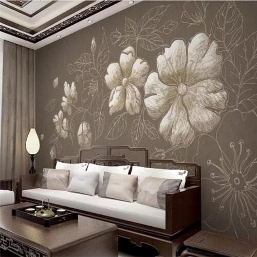 Custom wallpaper hand-embroidered plum coffee color Chinese style new Chinese TV background wall - high quality silk cloth