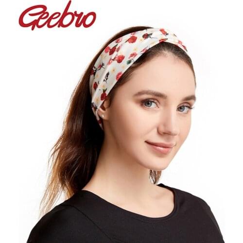 Geebro Women Hair Accessories Fashion Headband Fabric Cross Knotted Bow Rose Flower Hair Band Korea Headdress ladies Hoop