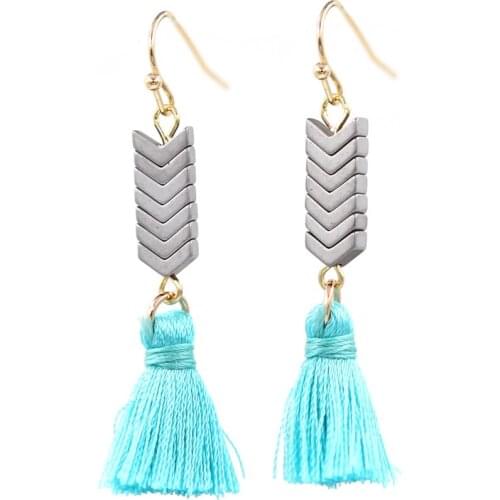 Row Chevron Natural Stone Handmade BOHO Ethnic Small tassel earrings for women