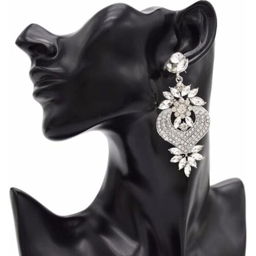 Luxury Gold Color Metal Bride Crystal Rhinestone Big Flower Earrings Sweet Cute Women Dangling Earrings Fashion Jewelry