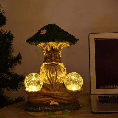 Zen Tree Man Statue Solar Night Light Outdoor Garden Resin Statue Decoration Solar Night Light Funny Tree Old Men Sculptures