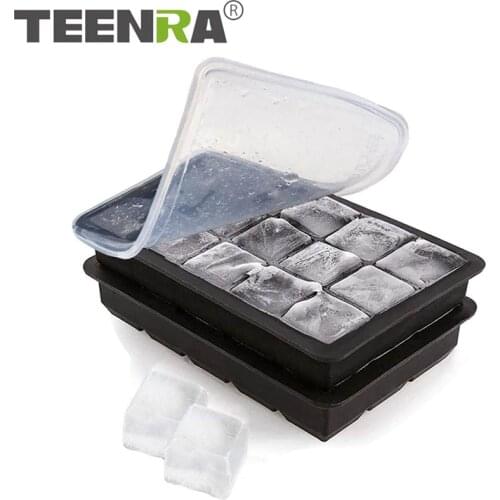 TEENRA 15 Holes Square Ice Cube Mold Maker Silicone Ice Tray With Lid Food Grade Silicone Ice Cream Mold Kitchen Bar Accessories