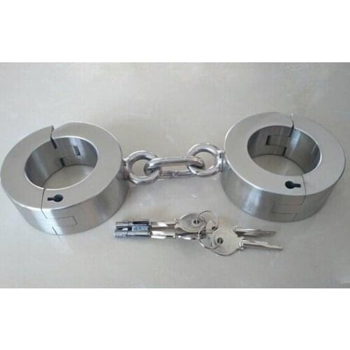 3.5kg Heavy Stainless Steel bondage handcuffs Restraint with chains lock bdsm toys,sex slave fetish bondage toys for women/men