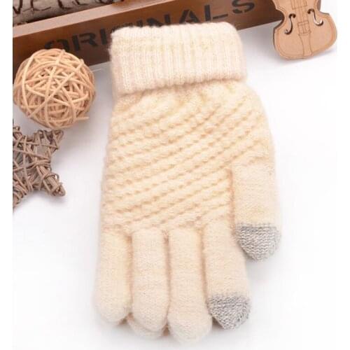 Winter Touch Screen Gloves Women Men Warm Stretch Knit Mittens Imitation Wool Full Finger Guantes Female Crochet Thicken