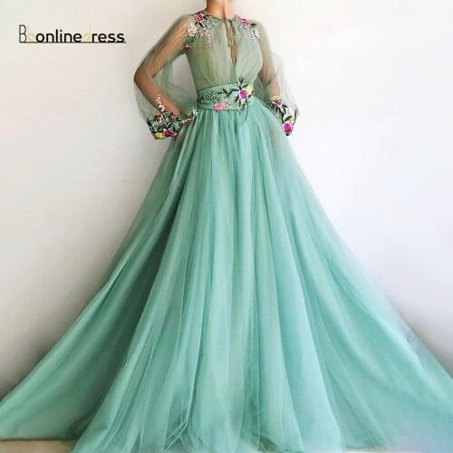 Bbonlinedress Green Evening Dress 2020 Lace Appliques vestidos largo de noche Muslim Formal Party Gowns Prom Dresses Plus Size